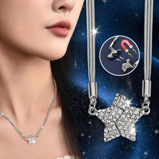 Magnetic Stainless Steel Five-pointed Star Necklace with Rhinestones