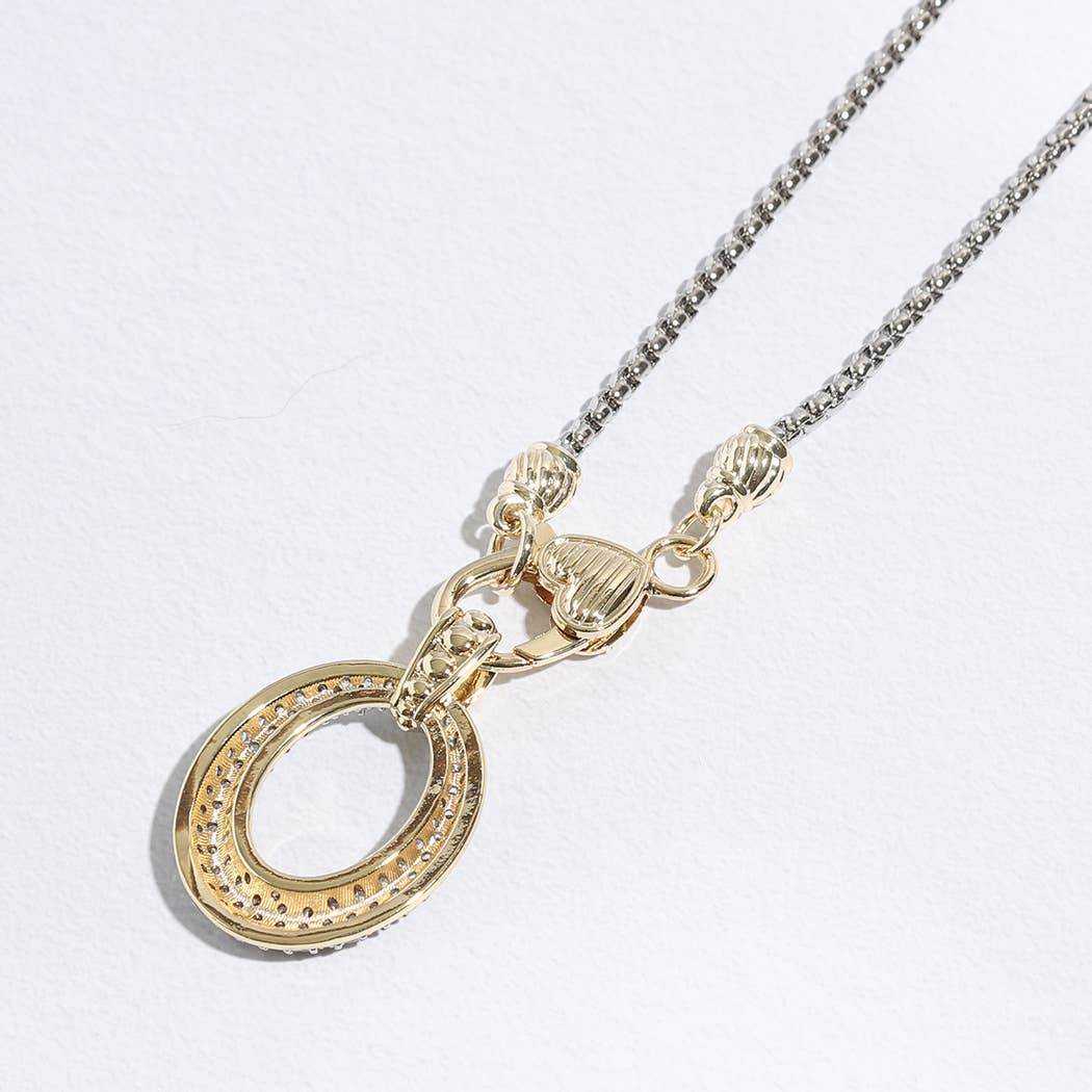 "Oh Love" - Two-tone CZ Stone Oval Pendant Necklace
