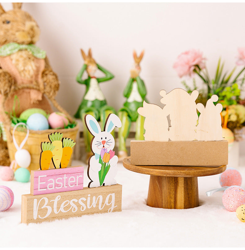 Wooden Easter Bunny and Gnome Ornament Decorations