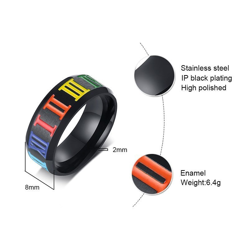 "Numeral Rainbow" - Titanium Steel Ring for Men and Women