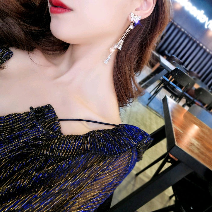 "Silver Butterfly" - Crystal Dangle Earrings