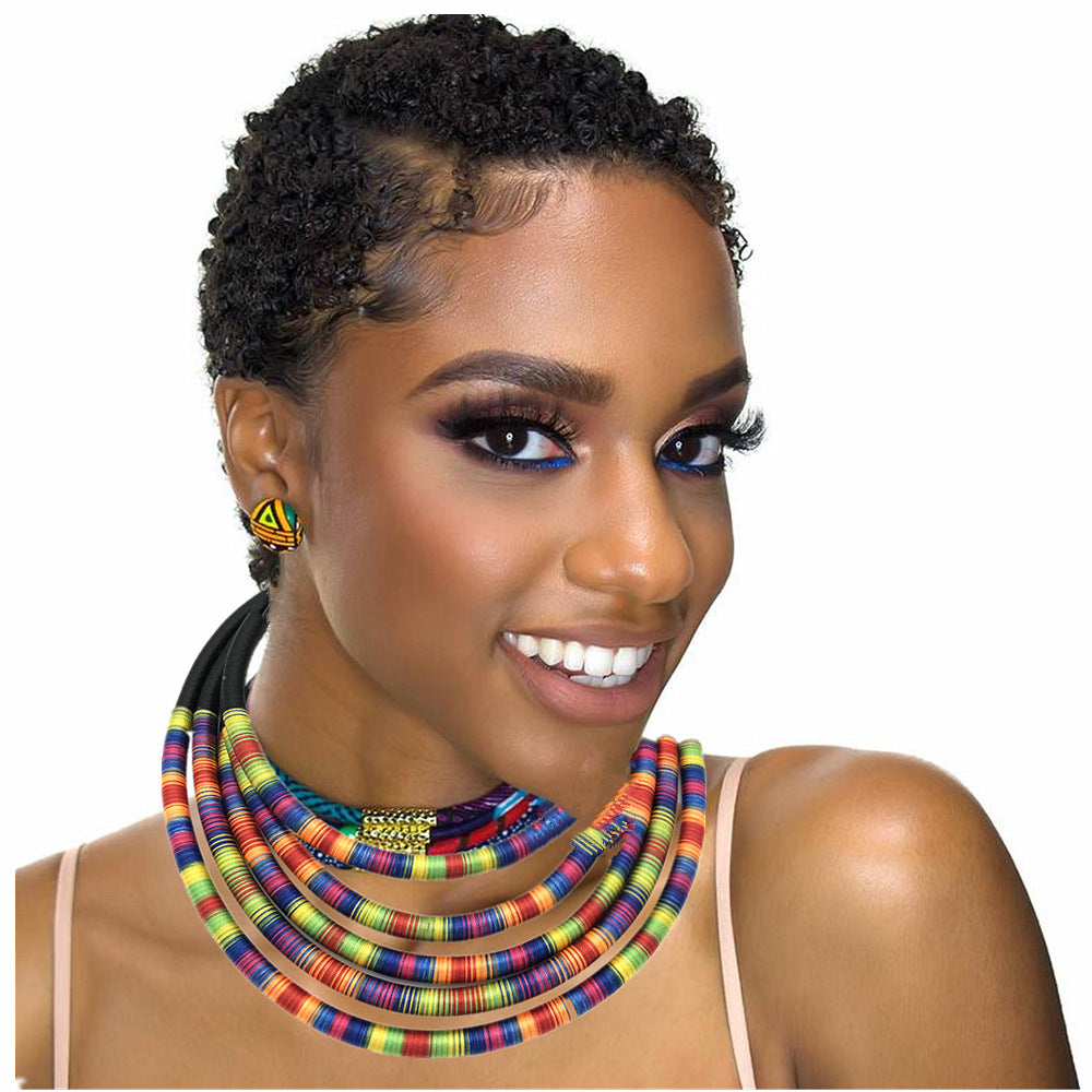 Cultural Multilayer Choker Necklaces and Earrings Jewelry Set