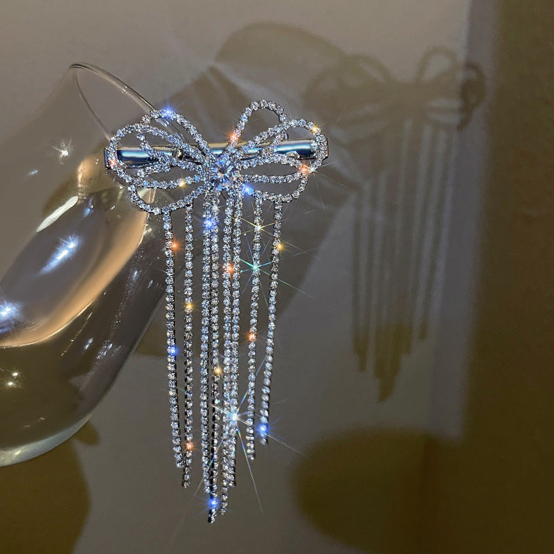 Fringe Diamond Bow Hair Clip