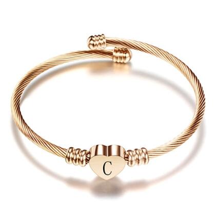 Initial Letter Heart Stainless Steel Bracelet