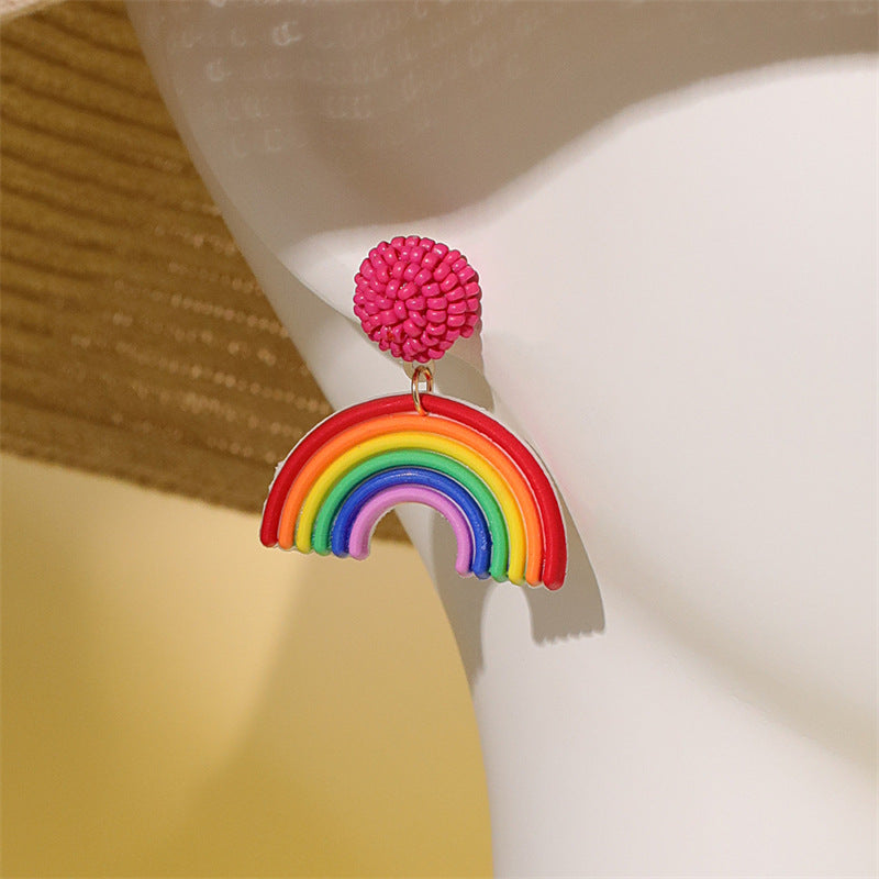 "Lucky Rainbow" - Rice Bead Head Rainbow Earrings