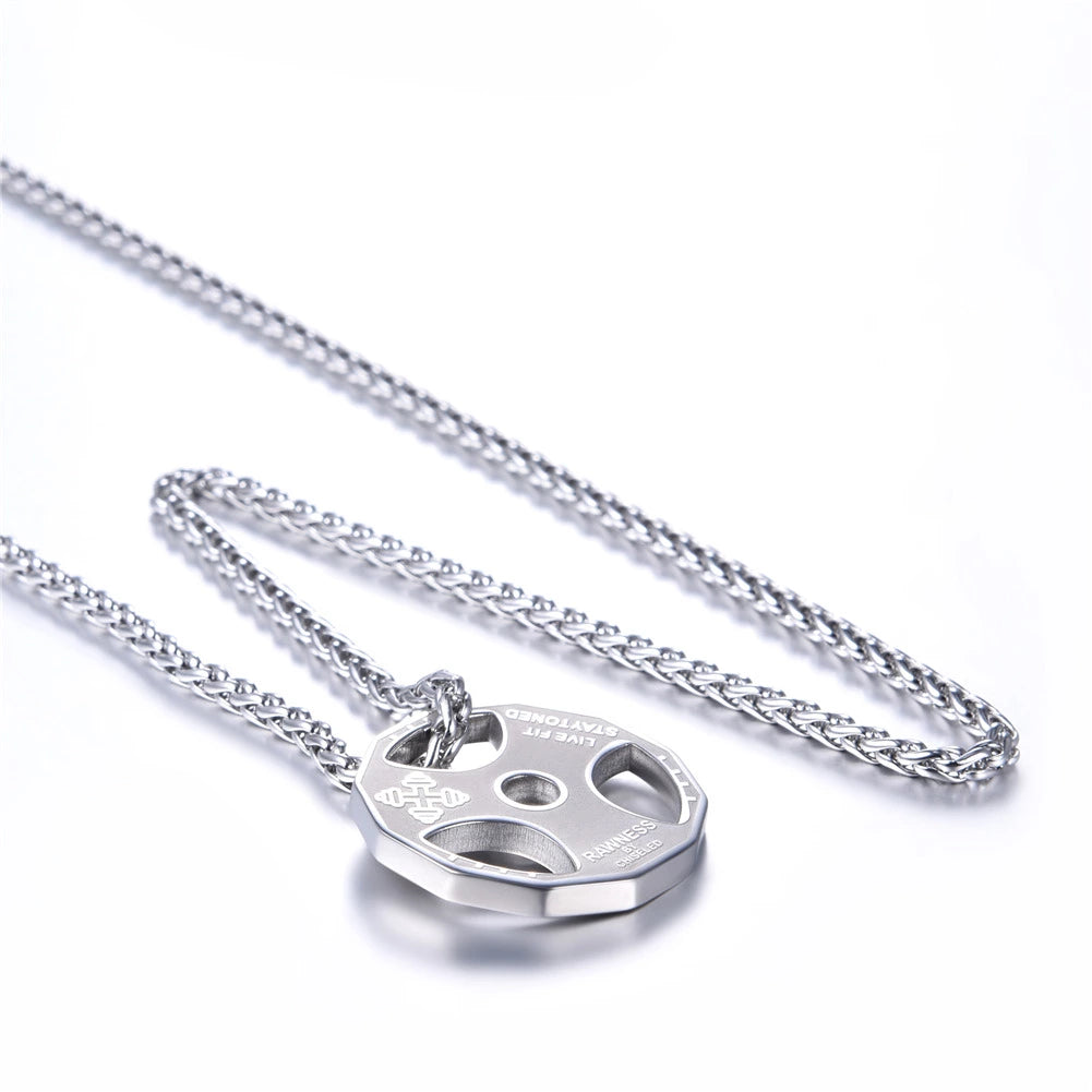 Stainless Steel Barbell Gym Necklace