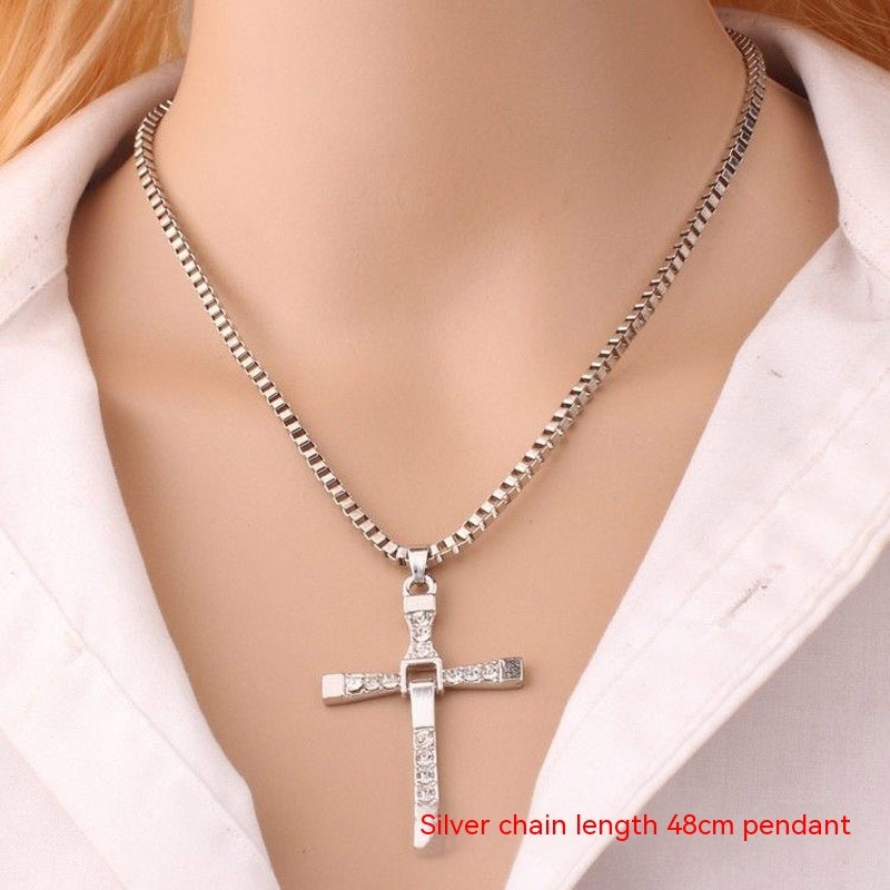 Cross-shaped Necklace With Rhinestones