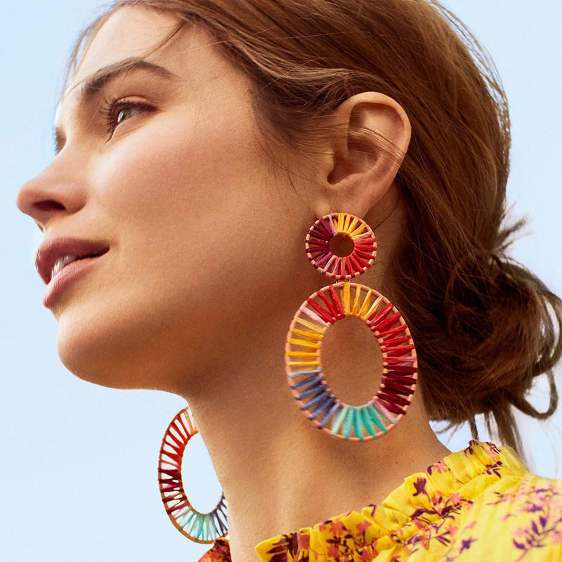 "Bijoux Rainbow" - Colorful Raffia Earrings