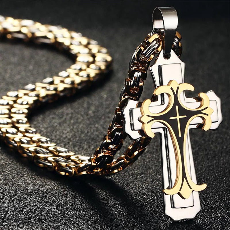 Stainless Steel Christian Trinity Latin Cross Necklace