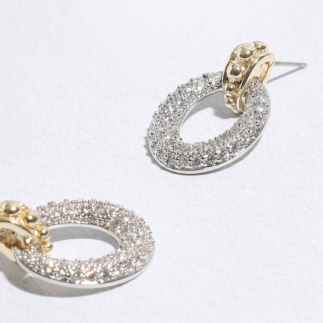 "Door Knocker Inspired" - CZ Two-Toned Post Earrings