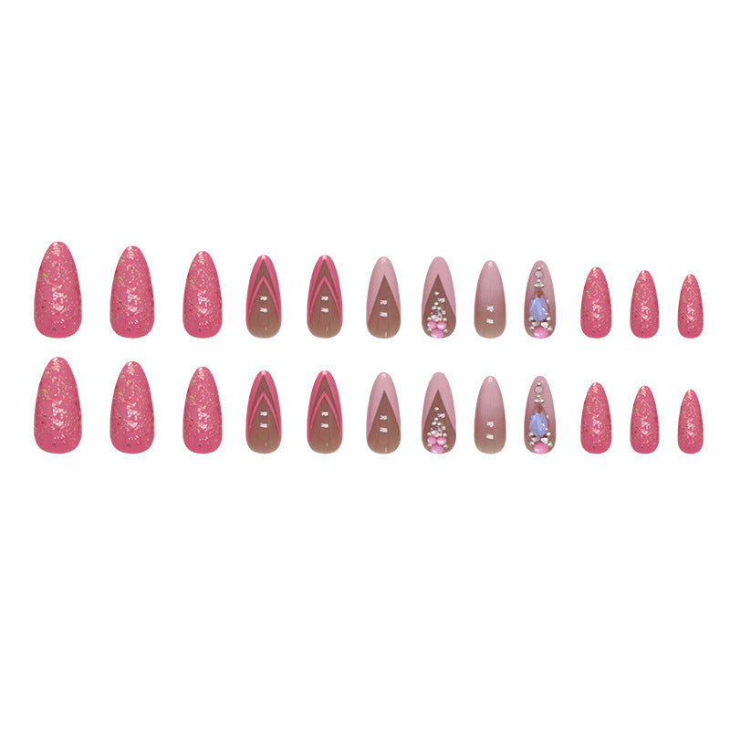 Pink Almond-shaped Double French False Nails