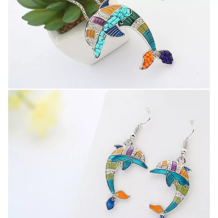 Alloy Drip Oil Dolphin Jewelry Set