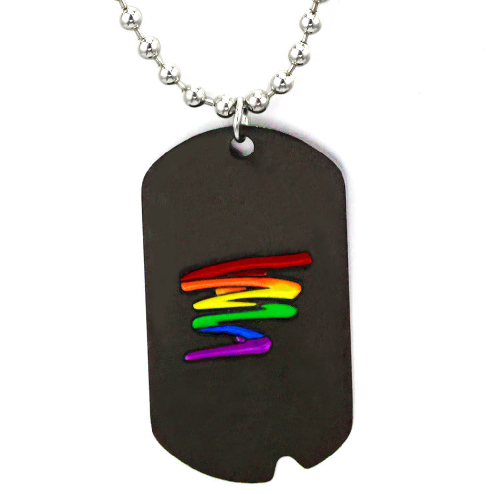 Stainless Steel Rainbow Dog Tag Necklace