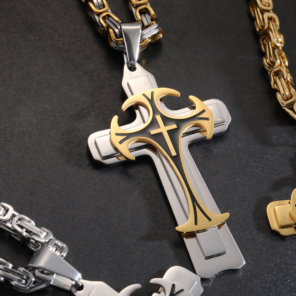 Stainless Steel Christian Trinity Latin Cross Necklace