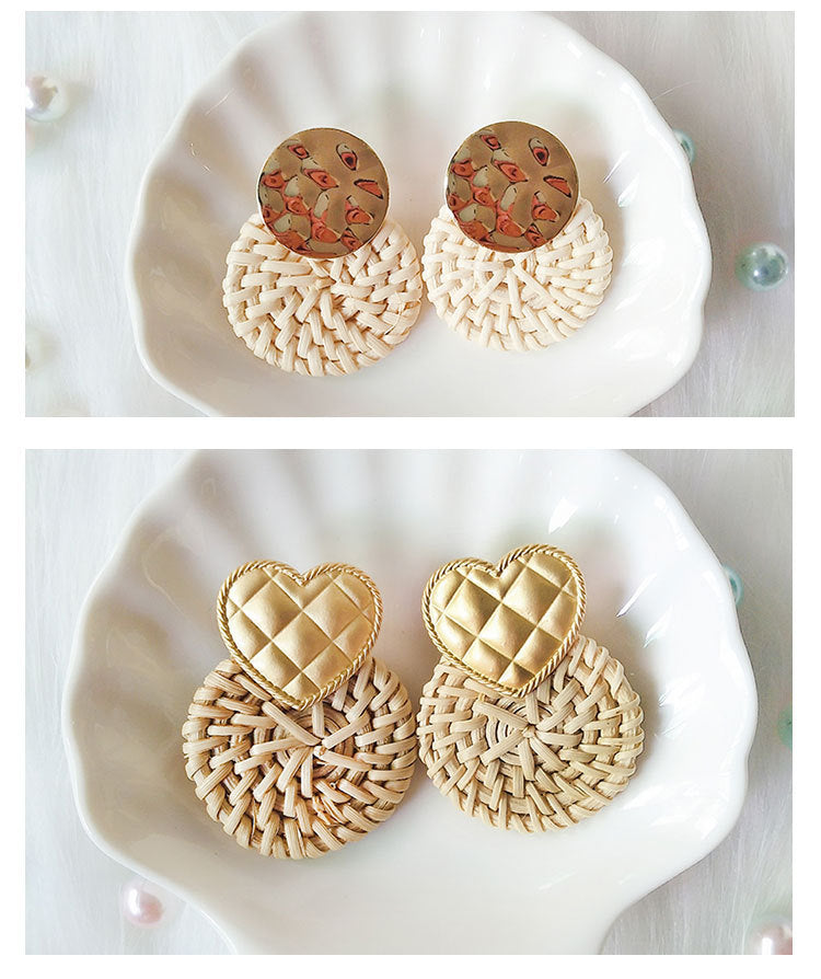 Round Rattan Braided Earrings