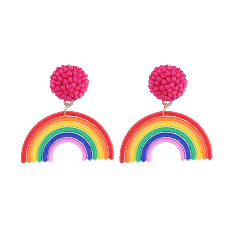 "Lucky Rainbow" - Rice Bead Head Rainbow Earrings