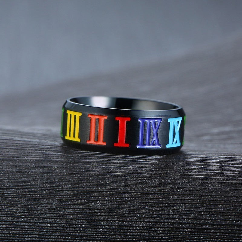 "Numeral Rainbow" - Titanium Steel Ring for Men and Women