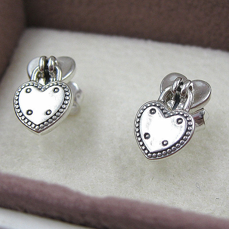 "Heart Locked" - Silver Padlock Earrings