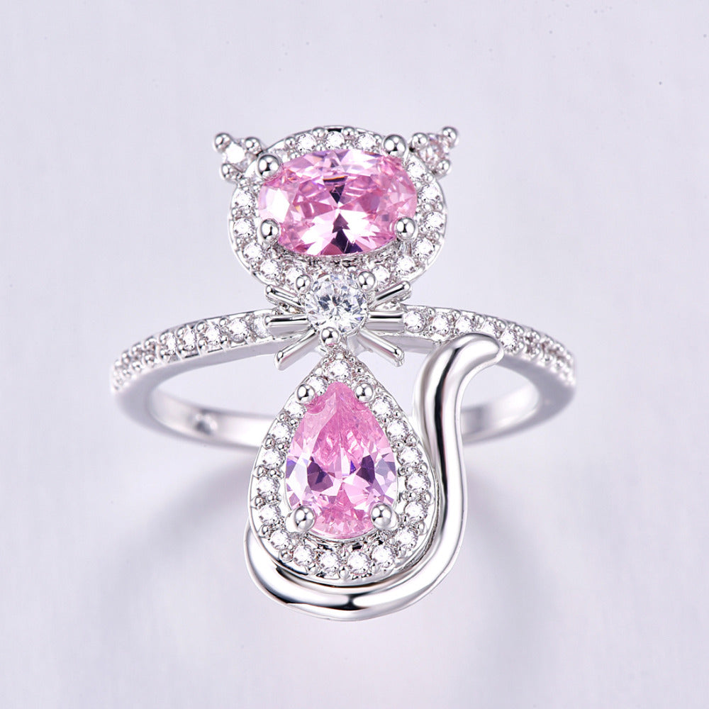 Dazzling Zircon Cat Ring