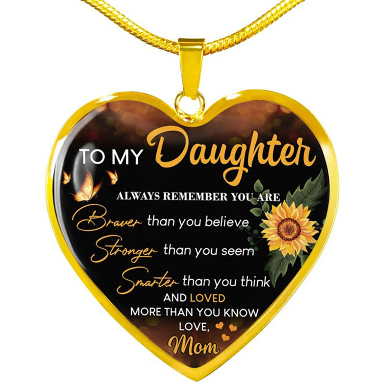 "Sunflower To My Daughter, Love Mom" - Heart Epoxy Necklace I