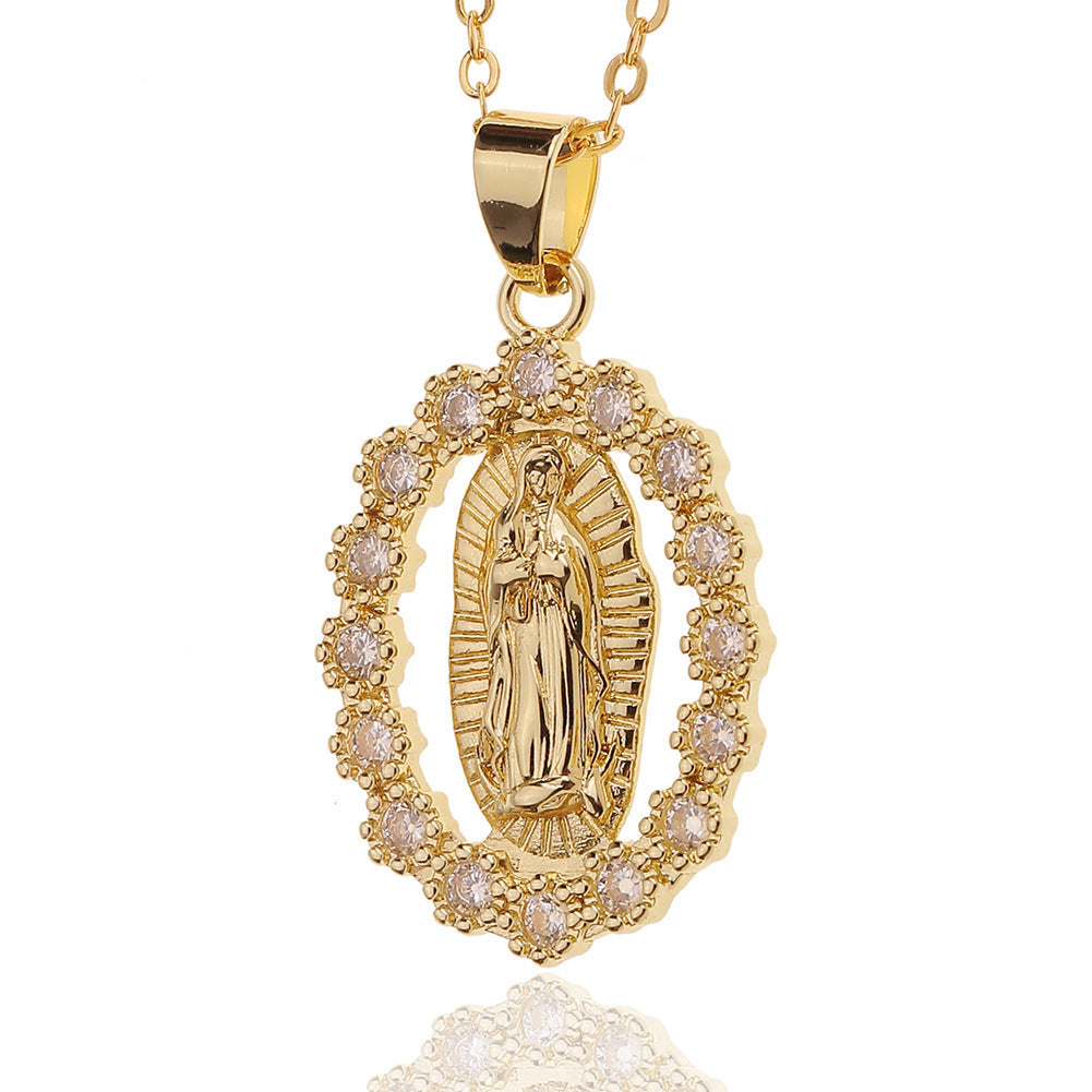 Micro-encrusted Zirconia Religious Virgin Mary Pendant Necklaces