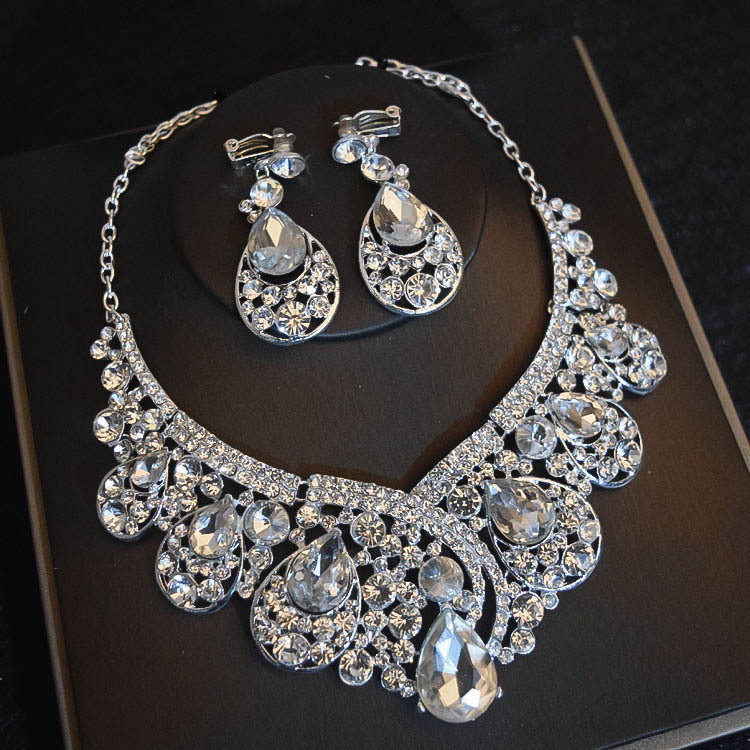 Crown Necklace and Earrings Three-piece Wedding Set