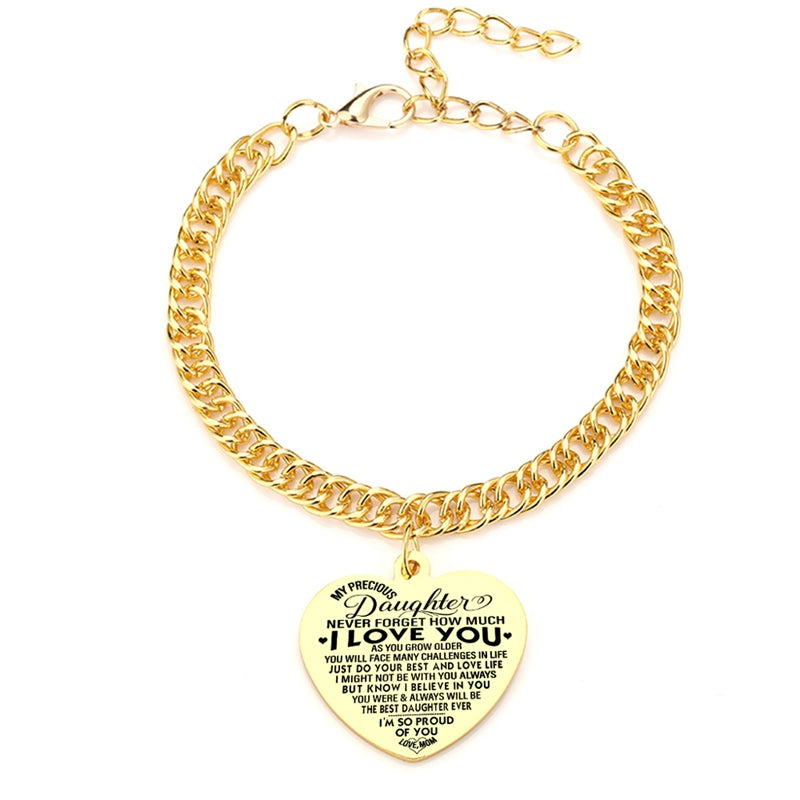 "To My Daughter" Heart Pendant Thick Chain Bracelets