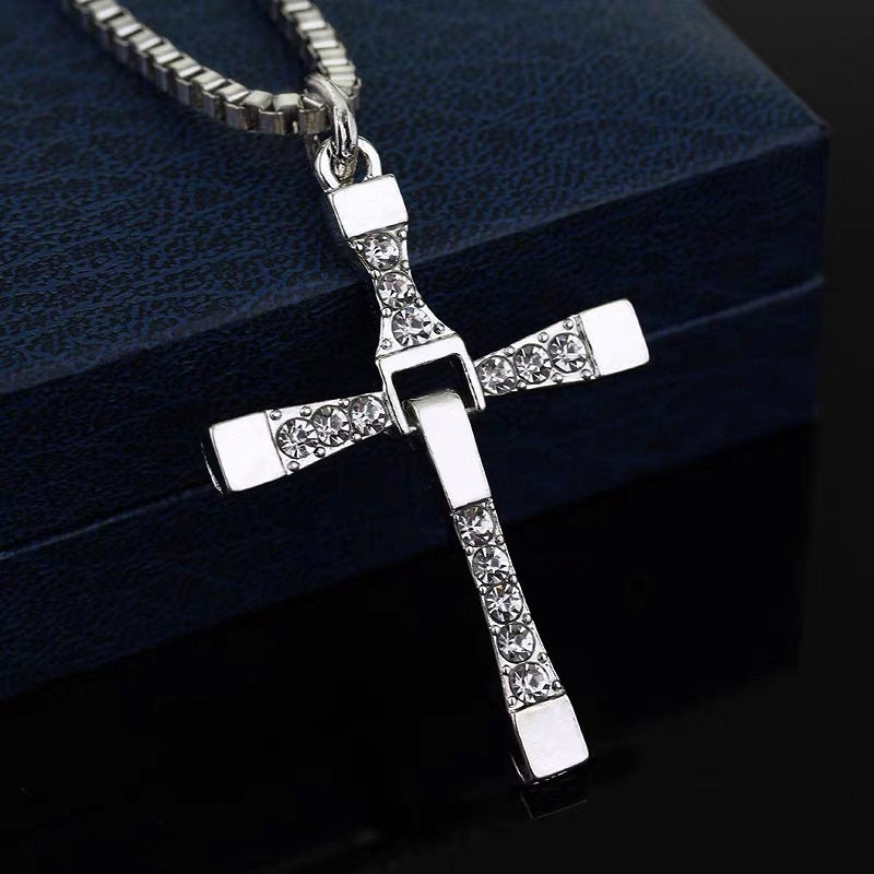 Cross-shaped Necklace With Rhinestones