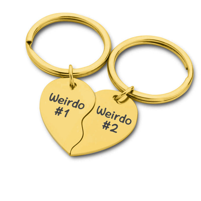 "Love is Weird"- Stainless Steel Heart-shaped Keychain for Couples