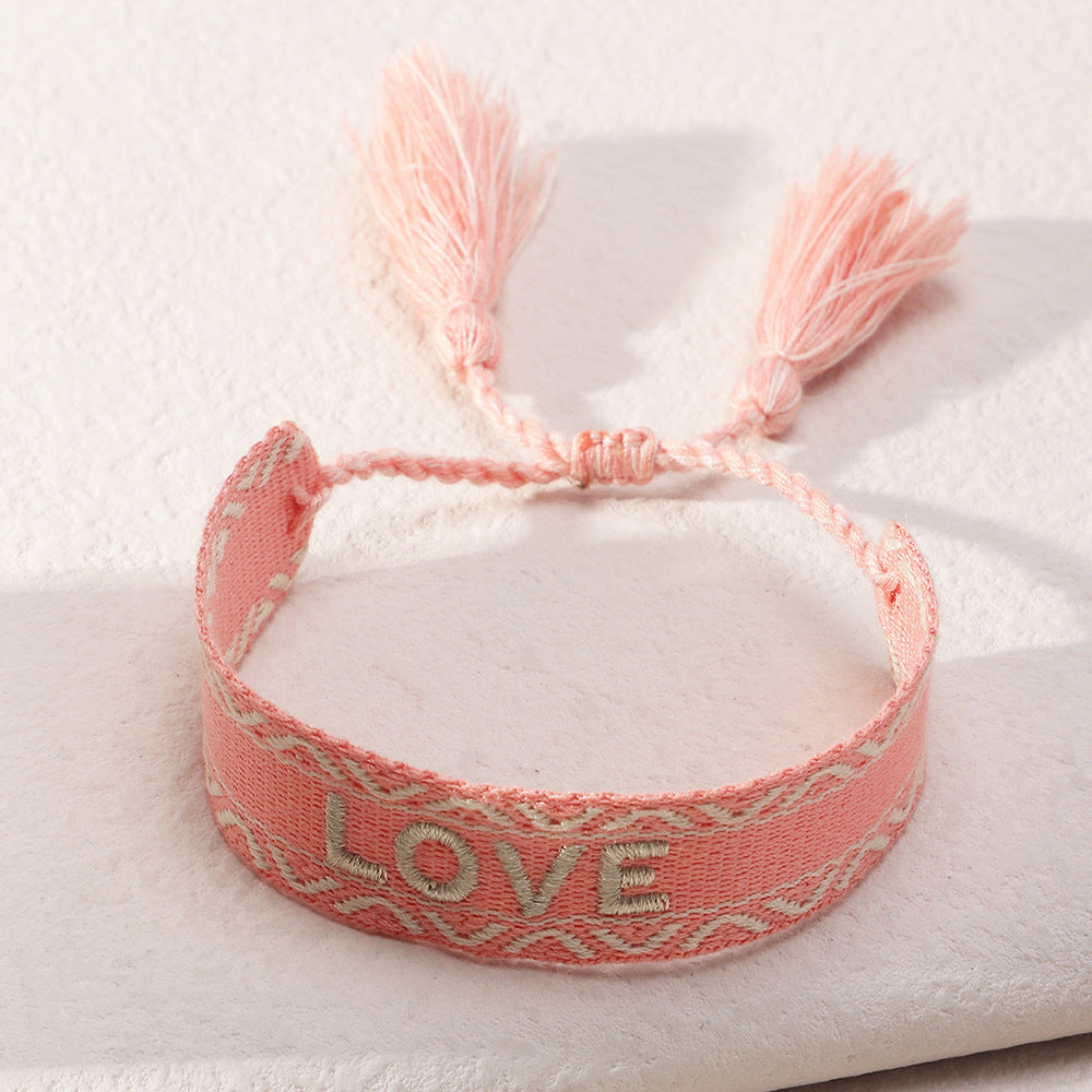 "Love & Hope" - Handwoven Embroidery Bracelet