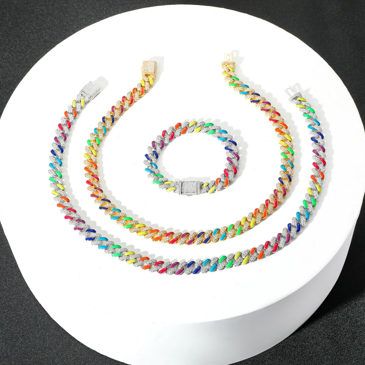 "Candy Shop" - Multicolor Cuban Chain Necklace + Bracelet