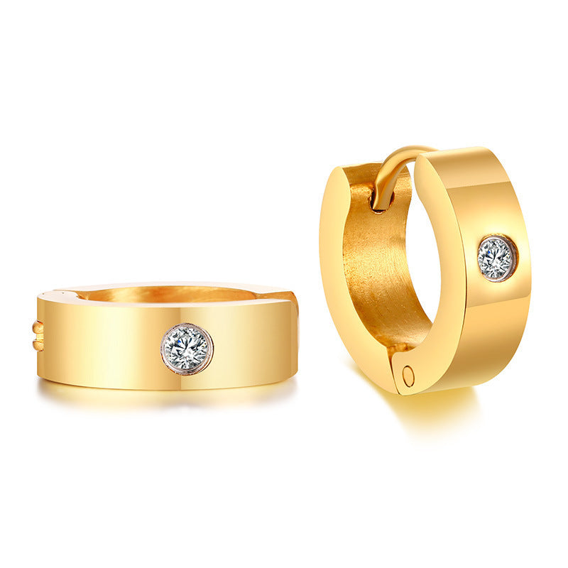 Small Stainless Steel Hoop Earrings with Diamond