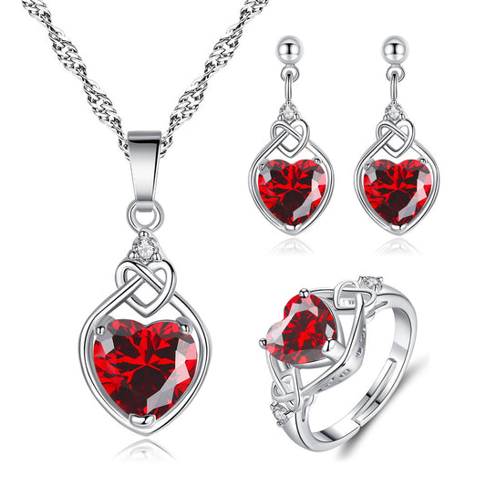 "My Passionate Heart" - Heart-shaped Imitation Ruby Jewelry Set
