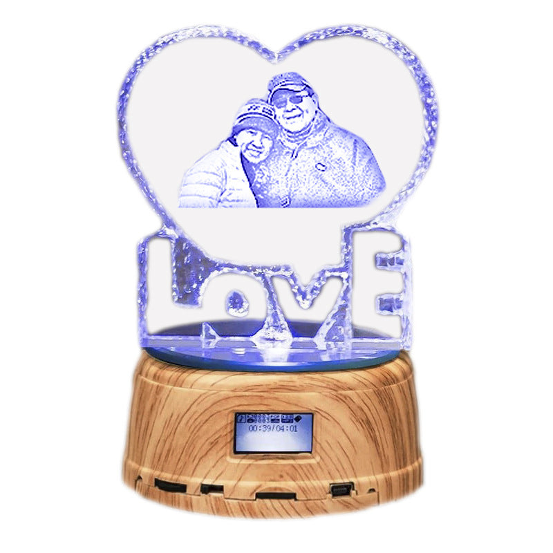 "Personalized Crystal Photo Night Lamp" - 3D Color Changing/Rotating Bluetooth Music Player