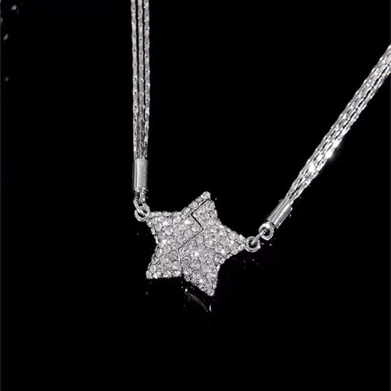 Magnetic Stainless Steel Five-pointed Star Necklace with Rhinestones