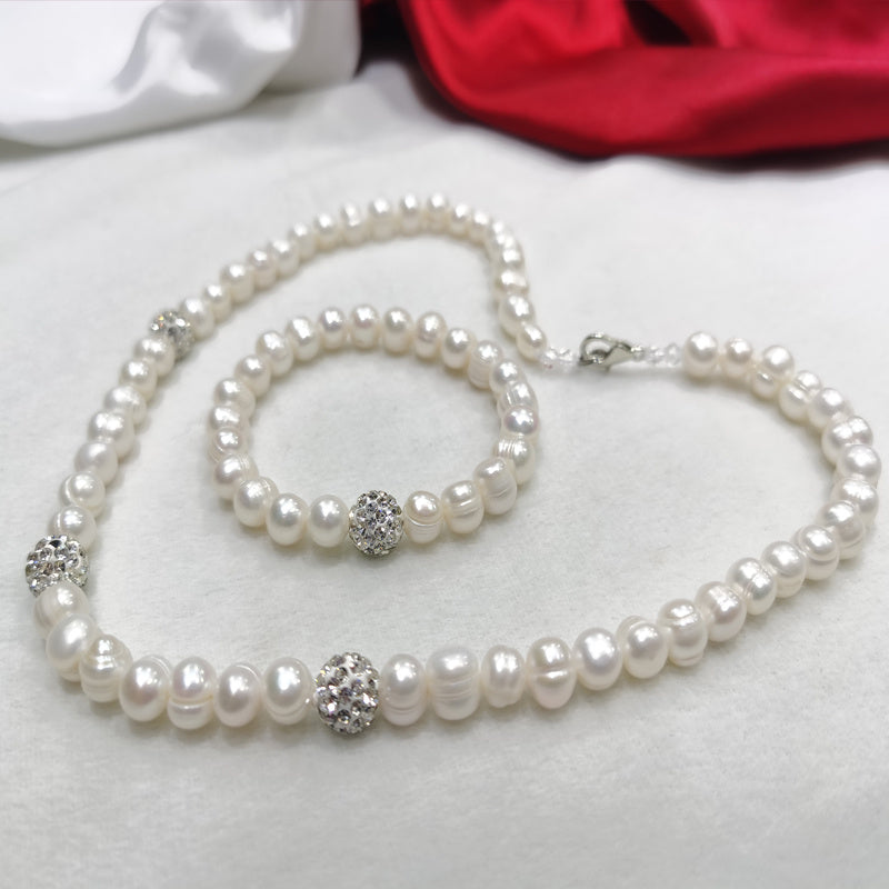 "Diamond Pearl" - Necklace Bracelet Set