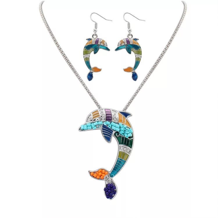 Alloy Drip Oil Dolphin Jewelry Set