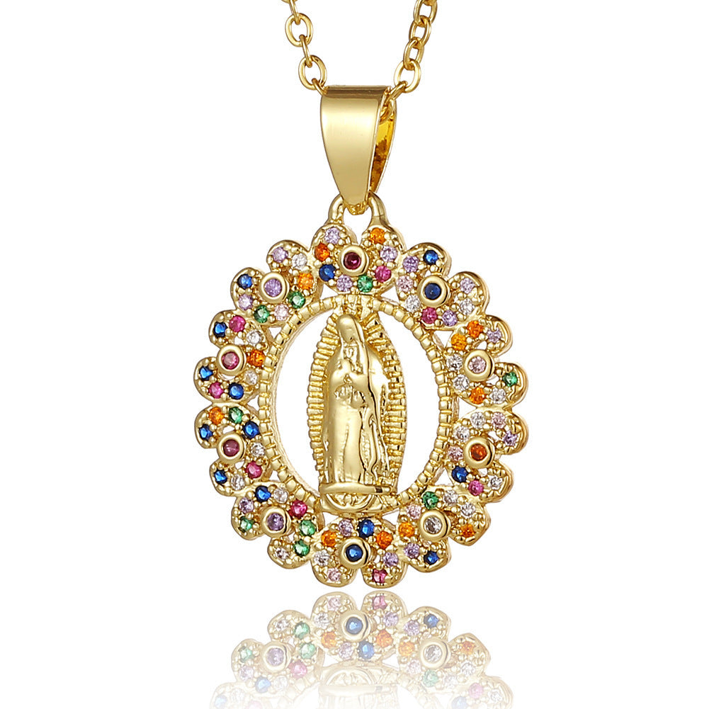 Micro-encrusted Zirconia Religious Virgin Mary Pendant Necklaces