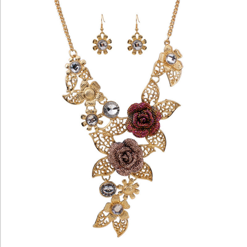 "Bohemian Flower" - Hollow Resin necklace And Earring Set