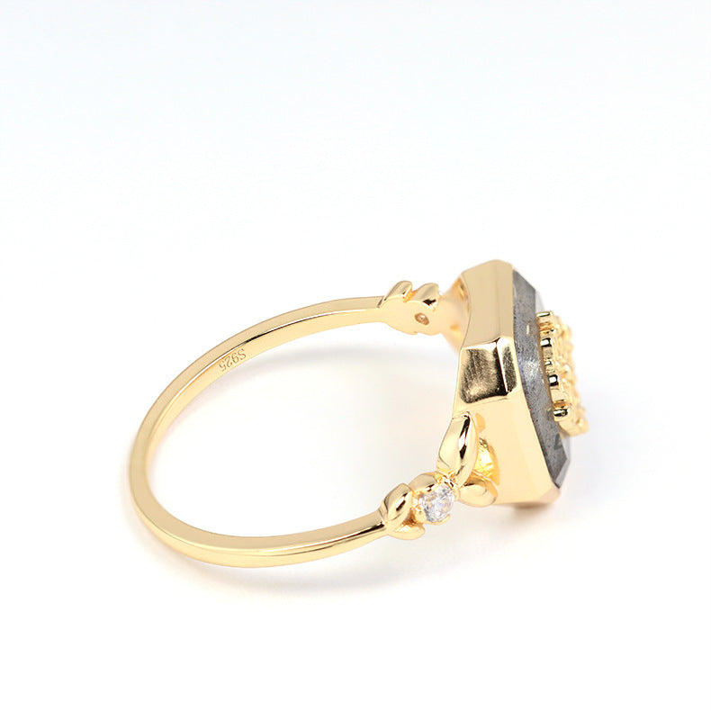 "Royal by Nature"-  Vintage Natural Gray Blue Light Labradorite Ring