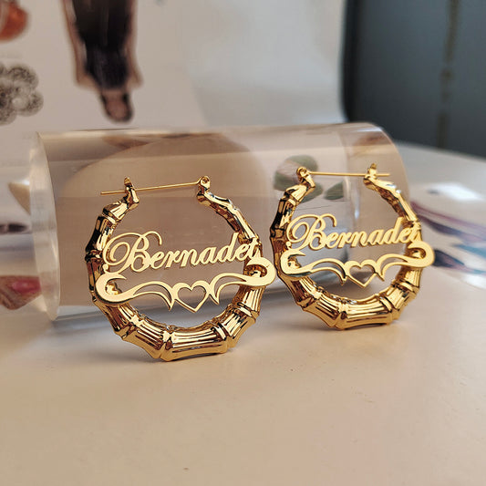 Round Bamboo Customized Hoop Earrings