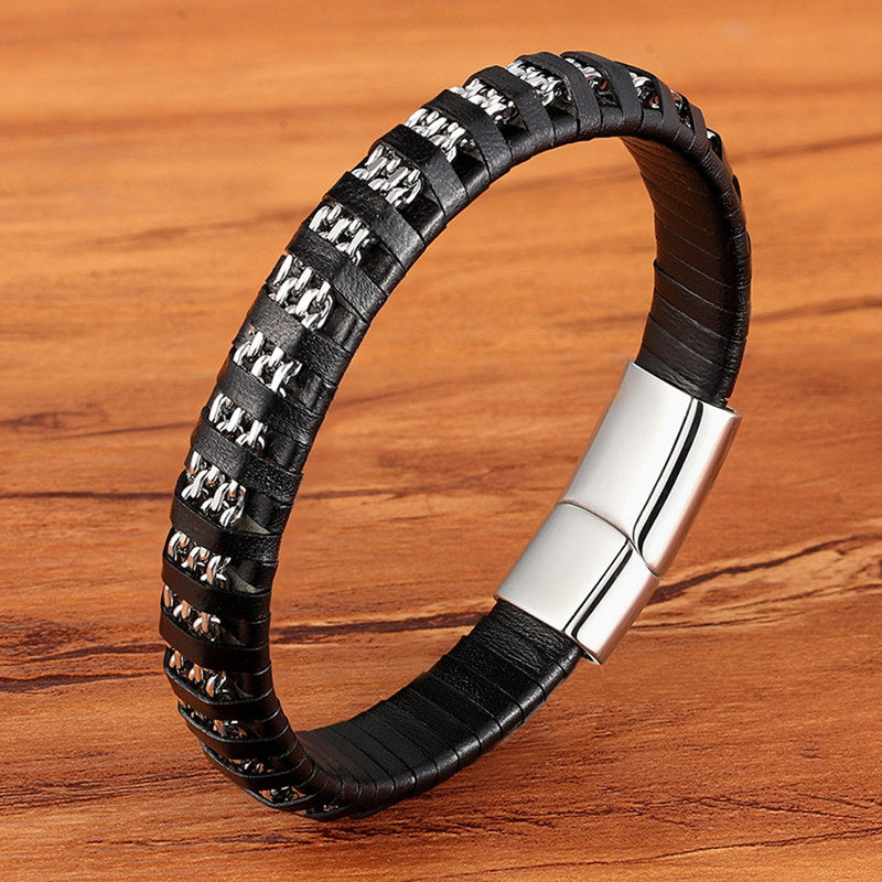 Stainless Steel Multi Leather Rope Bracelet
