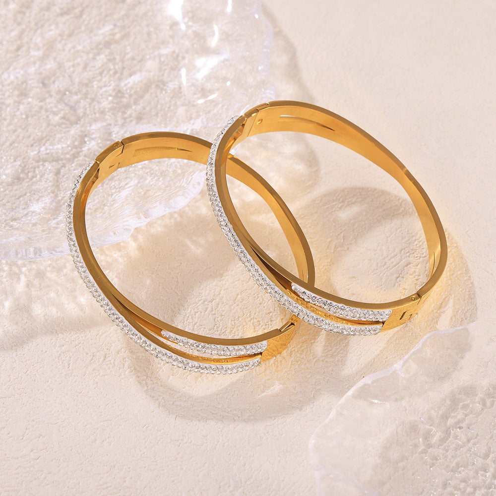 "Golden Day" - 18K Gold Diamond Titanium Steel Bracelet