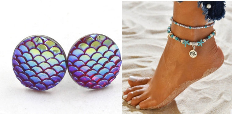 Mermaid Scales Earrings + Anklet