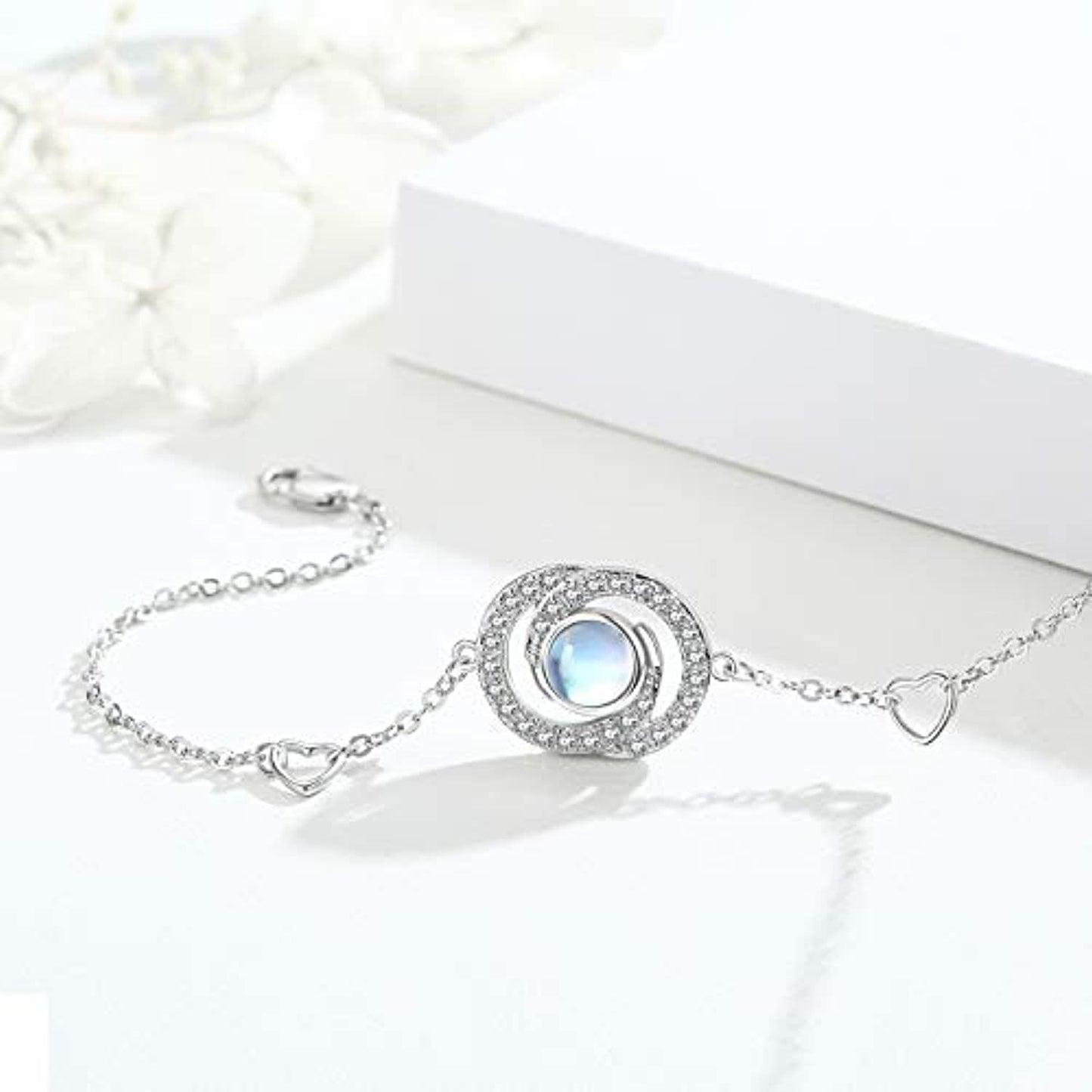 "Moonstone Infinity" - Sterling Silver Link Bracelet