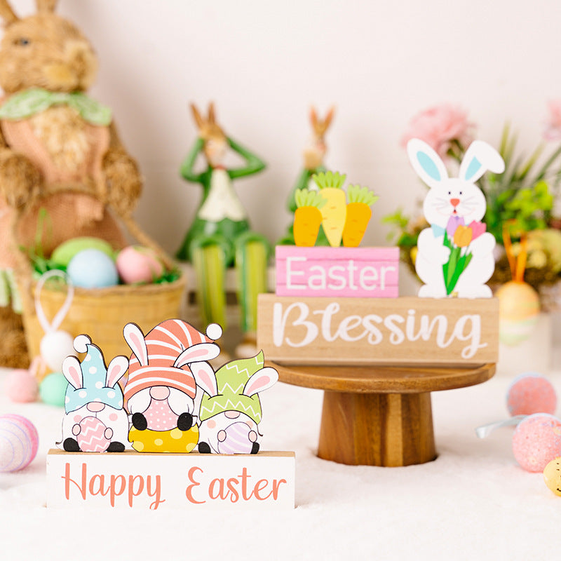 Wooden Easter Bunny and Gnome Ornament Decorations