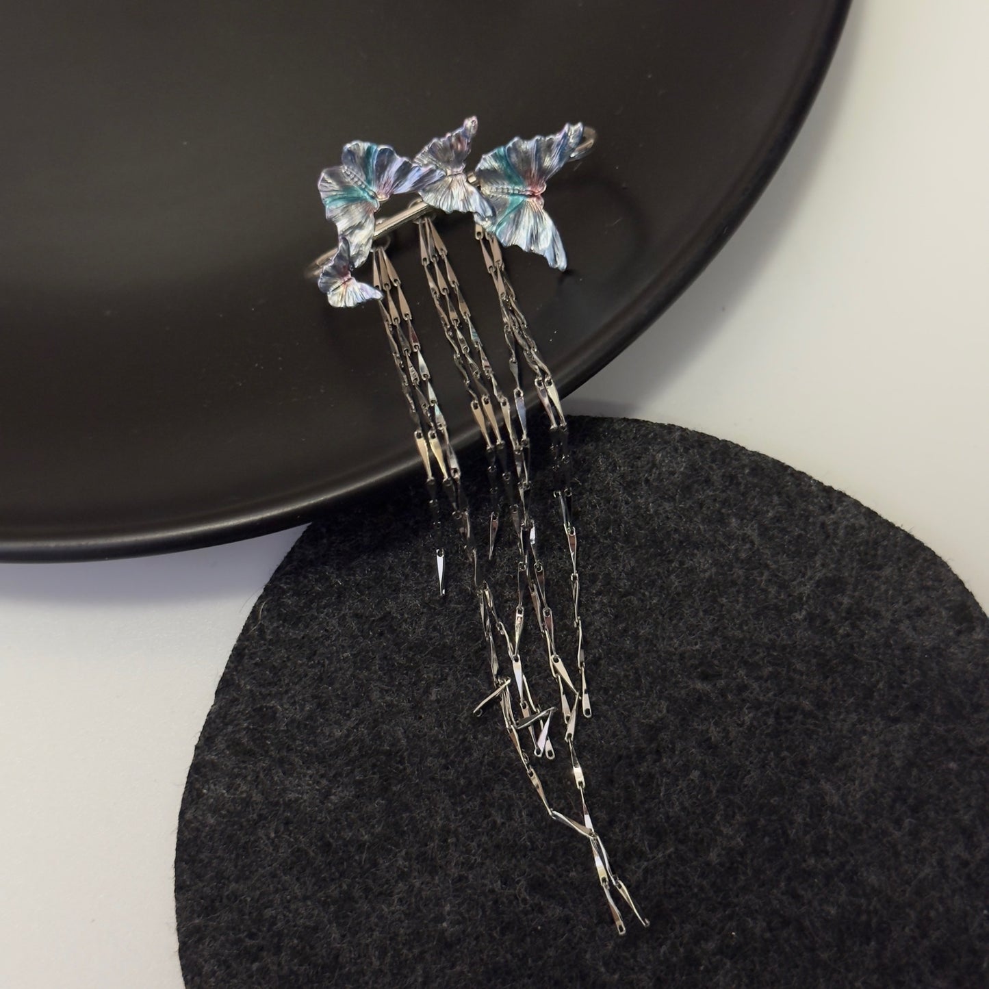 Shimmering Purple Butterfly Necklace and Ear Piece