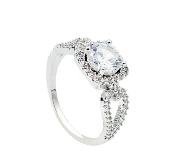 Alloy Silver-plated Simulated Diamond Encrusted Ring
