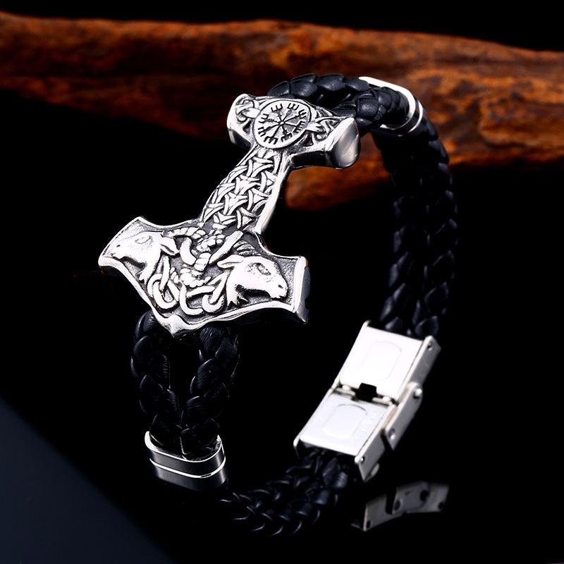 Retro Goat Viking Titanium Steel Soft Leather Bracelet