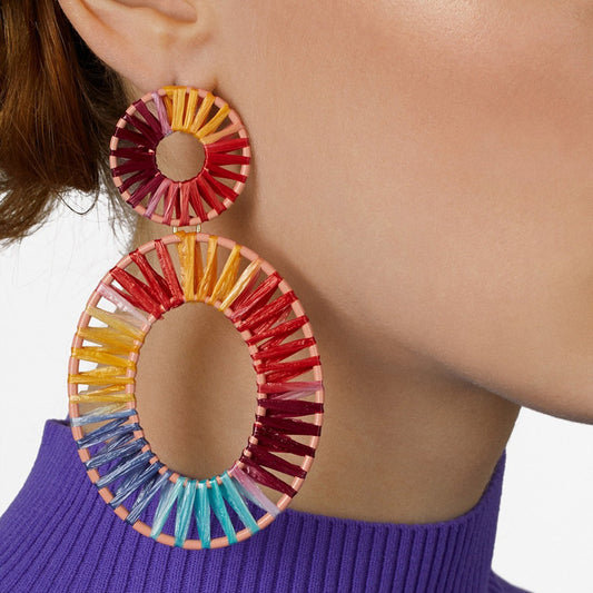 "Bijoux Rainbow" - Colorful Raffia Earrings